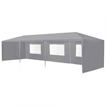 Carpa Pabellón para Jardín 900 x 300 x 255 cm Estructura de Metal Impermeable Gris Oscuro