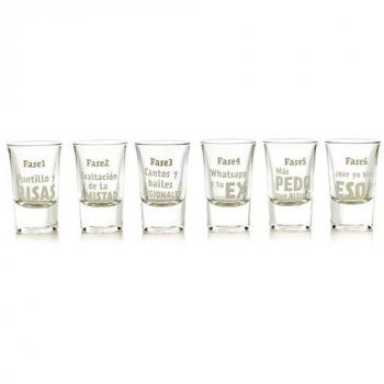 Pack de 6 vasos de chupito Miss Miserable - Las Fases de la Borrachera
