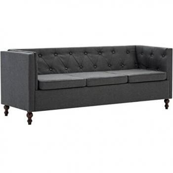 vidaXL Sofá Chesterfield 3 Plazas Tela Gris Oscuro Asiento Sillón Silla Salón
