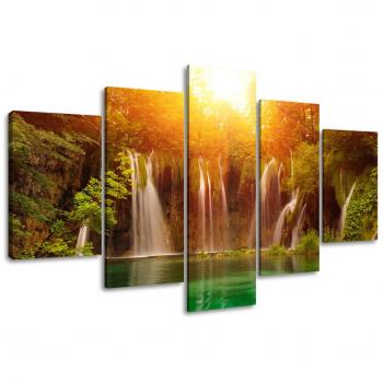 Cuadros en Lienzo Cascada 160 x 80 cm Modelo Nr. 5503 XXL Las imágenes Estan Listas, enmarcadas en Marcos de Madera auténtica. El diseño de la impresión artística como un Mural Enmarcado.
