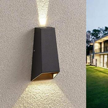 Aplique LED para exterior Dagur de Lucande, gris oscuro, moderno, hecho de aluminio, 1 llama