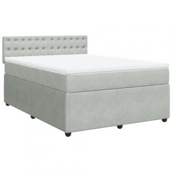 Cama box spring con colchón de muelles y terciopelo gris claro 140x200 cm