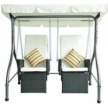 Columpio 2 Plazas 185x120x180cm Mueble Jardin Rattan con Toldo y Cojines
