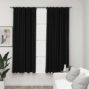 Cortinas opacas de lino antracita con ganchos, 2 piezas, tamaño 140x175cm