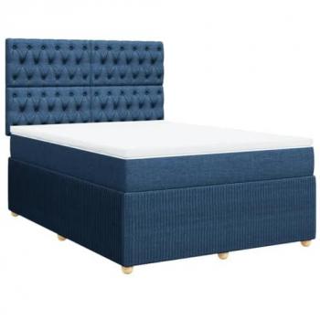 Cama box spring con colchón de muelles en tela azul 160x200 cm