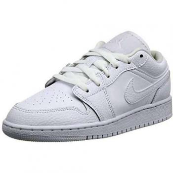 Nike AIR JORDAN 1 LOW (GS), Boy's Basketball Shoe, White White White, 5.5 UK (38.5 EU)