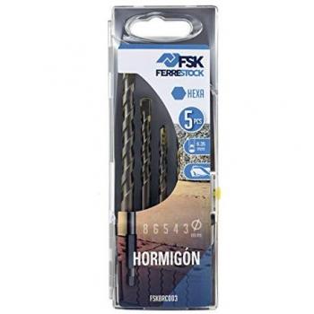 Set de 5 brocas hexagonales para hormigón Ferrestock con punta de carburo, mejora la evacuación de polvo, tamaños 3/4/5/6/8 mm