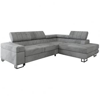 Sofá rinconero Comfivo 247 gris con función de descanso y caja de ropa de cama, 271x203x71cm