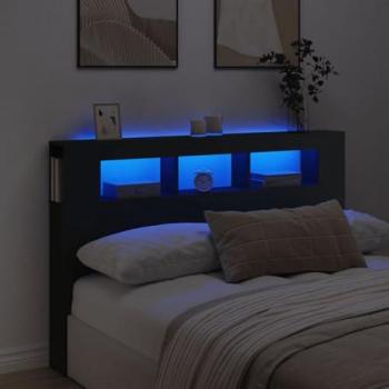 Cabecero con LED de madera de ingeniería negro 160x18,5x103,5 cm