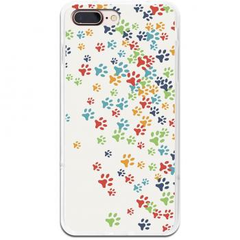 Funda Gel para iPhone 7 Plus - 8 Plus, Carcasa TPU Flexible fabricada con la mejor Silicona, protege y se adapta a la perfección a tu Smartphone y con nuestro exclusivo diseño German Tech® - Huellas coloridas de Perro.