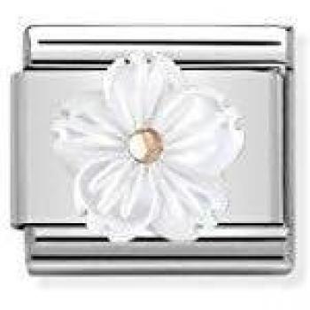 Charm de Flor en Madreperla Blanca con Acero y Oro Rosa - Joyería Hecha a Mano en Italia
