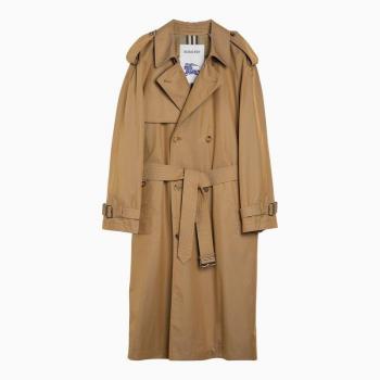 Burberry Men's Gabardine Trench Coat in Beige | Size 50 | Color B9307 | Brown Cotton Trench Coat