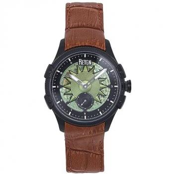 Reign Solstice Automatic Semi-Skeleton Watch - Green/Brown Leather Band - One Size