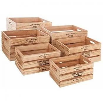 Juego de 6 Cajas Decorativas de Madera Natural - Beige y Marrón - 25x15x12cm