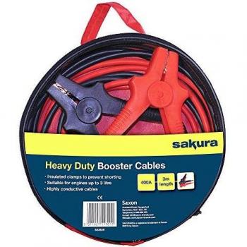 Sakura SS3626 - Cables de Arranque para Batería de Coche, Resistentes, 400 A, 3 m, con Códigos de Color, para Vehículos de Hasta 3 L/3000 CC