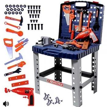 deAO Taller Mecánico Plegable Maletín Herramientas y Accesorios de Juguete Playset Portátil Juego de Imitación Conjunto Incluye 60 Accesorios y Taladro