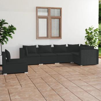 Set de muebles de jardín 6 piezas con cojines de ratán sintético negro