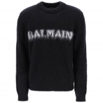 Balmain Men's Mohair Crew-Neck Jumper Sweater in Black | Size Large | BH0KD000KF38