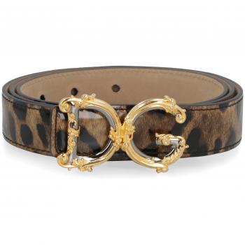 Dolce & Gabbana Women's Animal Print Leather Belt with DG Buckle | Size 90 CM | Leopard Design