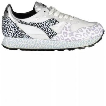 Diadora Women's Stylish White Fabric Sneakers with Contrast Sole - Size 6.5 US / EU36.5
