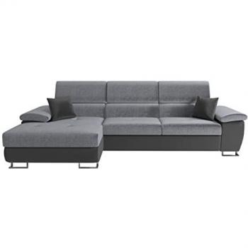 Sofá rinconero Comfivo 242, gris, con función de descanso y caja de ropa de cama, dimensiones 275 x 170 x 71 cm