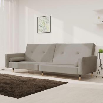 Sofá cama de 2 asientos con 2 cojines en terciopelo gris claro