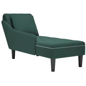 Tumbona almohada y reposabrazo derecho terciopelo verde oscuro