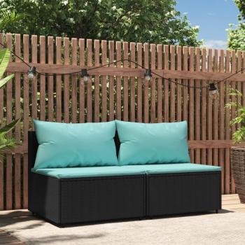 Sofá de jardín Central Garden con almohadas 2 piezas de Polyrattan negro