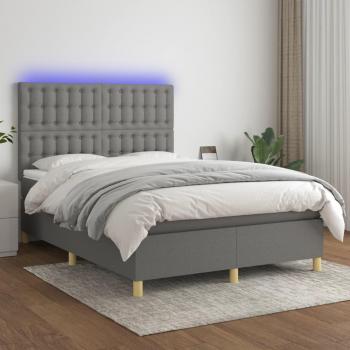 Colchón de cama suave con tela LED gris oscuro 140x190cm, tipo box spring, incluye luces LED