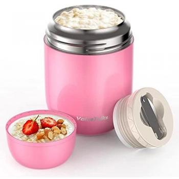 ValueTalks Termo para Alimentos 450ml Tarro de Comida Acero Inoxidable Aislado al Vacío Frasco con una Cuchara Plegable para Adultos Niños y Bebés