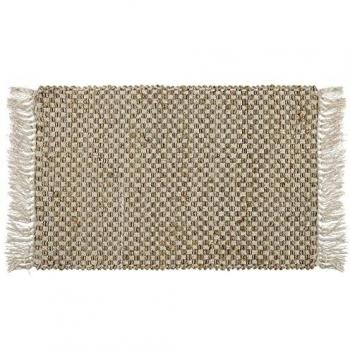Alfombra de Pasillo Beige de Yute y Algodón Tejida a Mano con Flecos 50 x 80 cm Estilo Boho Zerdali