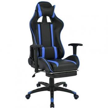 vidaXL Silla de Escritorio Reclinable Reposapiés Azul Sillón Asiento Giratoria