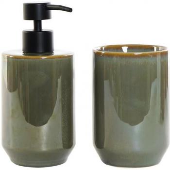 Set de Baño Vintage Verde PVC Gres 8 x 8 x 17,5 cm (2 Unidades)