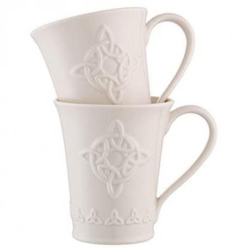 Belleek Handcrafted Trinity Knot Mug Set - Dishwasher & Microwave Safe Ceramic Cups, 7oz, Fine Parian China
