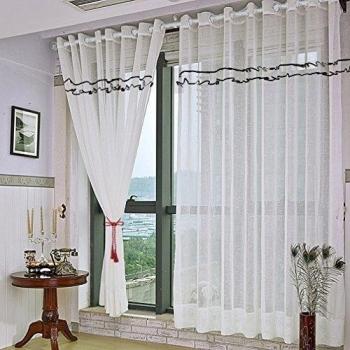 Kinlo® Una Pieza Visillos Cortina Semitransparente con Ojales Blanco Simple 140 X 245 CM