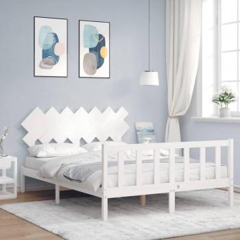 Estructura de cama con cabecero de madera maciza blanco 140x190 cm