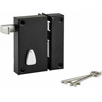 Cerradura vertical Thirard 6 ranuras 130x75 mm con tirador, eje 45 mm, cuadrado 7 mm, derecha, color negro, incluye 2 llaves
