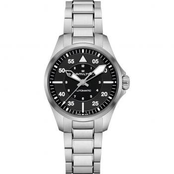 Hamilton - Reloj automático de mujer Khaki Aviation Pilot de 36 mm H76215130 de acero inoxidable con esfera negra, resistencia al agua hasta 100 metros
