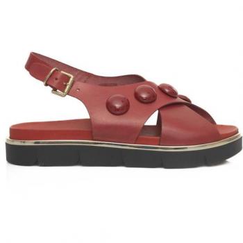 Cerruti 1881 Red Cow Leather Flat Sandals for Women - Size US 8 (EU 38) with Adjustable Buckle