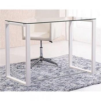 Mesa de estudio benetto, cristal transparente y patas blancas, medidas 100 x 50 x 75 cm de altura
