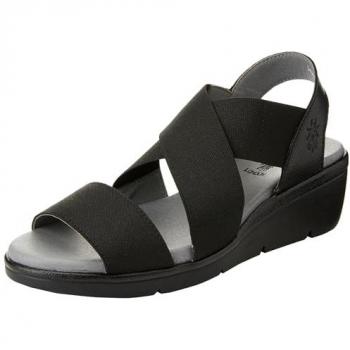 Fly London NOLI Women's Mousse Leather Wedge Sandals - Black, Size 8