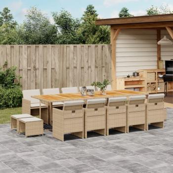 15-Piece Beige Poly Rattan Garden Dining Set with Cushions
