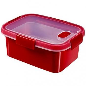 Curver - hermético Smart Micro Vaporera Rectangular 1,2L. - Apto para Microondas - Con Rejilla para Cocinar al Vapor - Descongelar y Recalentar - Color Rojo