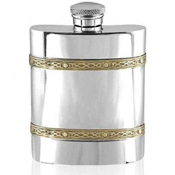 English Pewter Company Celtic diseño banda de latón 6 oz peltre petaca