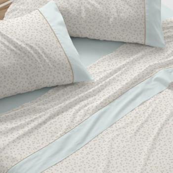 Juego de sábanas Burrito Blanco Diseño 539 | Estampado de florecitas | 50% Algodón - 50% Poliéster | Tamaño 150 cm | Color Agua