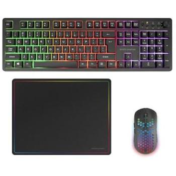 Combo Gaming Inalámbrico Mars Gaming MCPWX, Teclado Completo FRGB con Control Multimedia + Ratón RGB 3200DPI + Alfombrilla Antideslizante 360x260mm, Tecnología DualPro Link