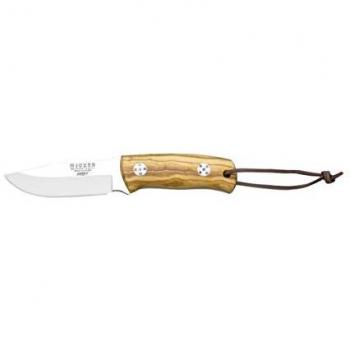 Cuchillo Bushcraft Joker Rabbit CO76, Hoja Inox MOVA 8,5 cm, Cachas de Madera de Olivo, Funda de Cuero, Herramienta para Pesca, Caza, Camping