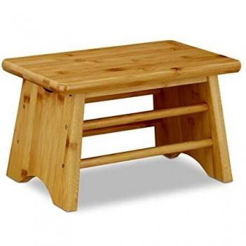 Taburete de Bambú Relaxdays, carga hasta 100 kg, banqueta estable para niños y baño, dimensiones 20 x 33 x 21.5 cm, color natural