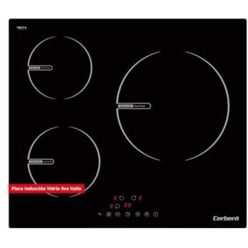 Placa de Inducción Corberó CCIG367 - 3 Zonas de Cocción, 6680W, Zona Extra Grande 28 cm, Control Táctil, Función Booster, Temporizador y Bloqueo de Seguridad