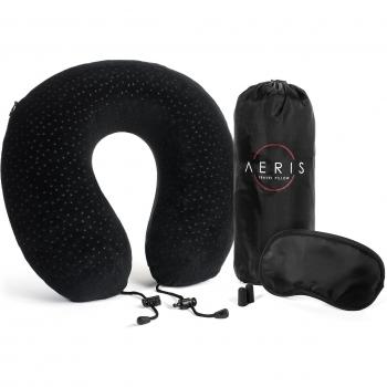 Almohada de Viaje Ergonómica con Espuma de Memoria - Incluye Antifaz y Tapones para Oídos - Funda de Terciopelo Lavable